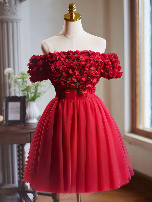 Off-The-Shoulder Tulle A-line Homecoming Dresses With Flower(s) #Milly02052404