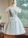 Off-The-Shoulder Glitter Tulle Skater Homecoming Dresses With Flower(s) #Milly02052407