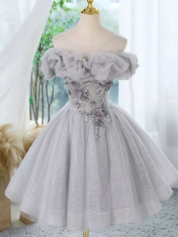 Illusion Glitter Tulle Skater Homecoming Dresses With Appliques Lace #Milly02052414