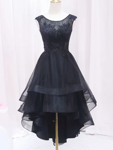 Illusion Tulle Asymmetrical A-line Homecoming Dresses With Beading #Milly02052436