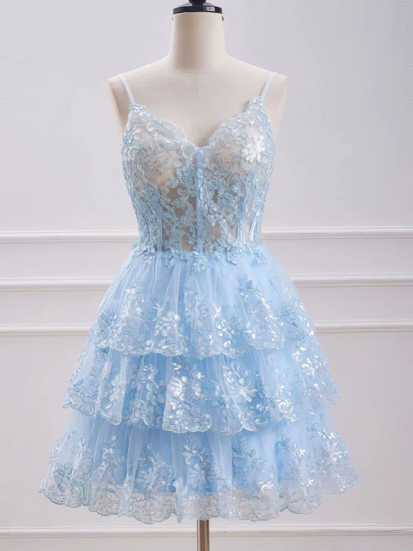 Corset Sky Blue Skater Glitter Lace Tiered Homecoming Dresses #Milly02052450