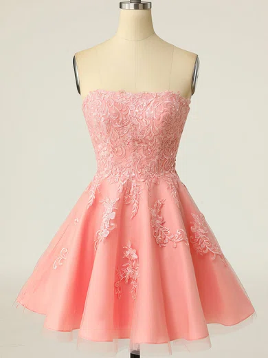 Straight Tulle A-line Homecoming Dresses With Appliques Lace #Milly02052524