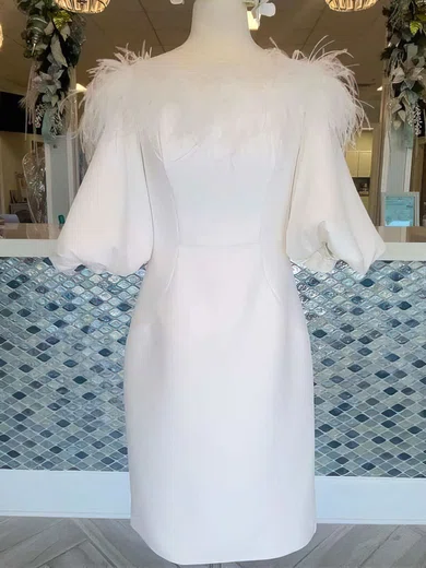 Scoop Neck Satin Bodycon Homecoming Dresses With Feathers #Milly02052548