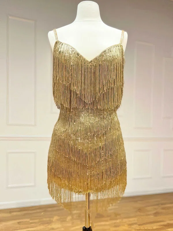 Sparkly Gold Bodycon Sequin Fringe Homecoming Dresses #Milly02052555