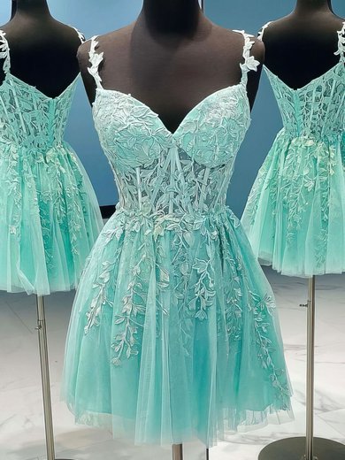 Corset Mint Green Skater Tulle Appliques Homecoming Dresses #Milly02052559