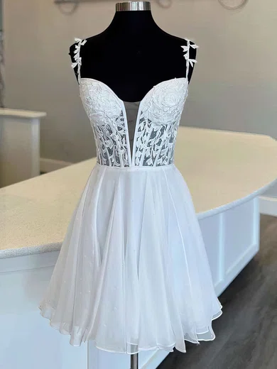 A-line V-neck Chiffon Homecoming Dresses With Appliques Lace #Milly02052561