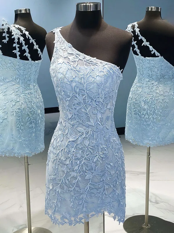 Elegant Sky Blue Lace One-Shoulder Homecoming Dresses #Milly02052562