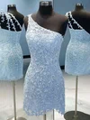 Elegant Sky Blue Lace One-Shoulder Homecoming Dresses #Milly02052562