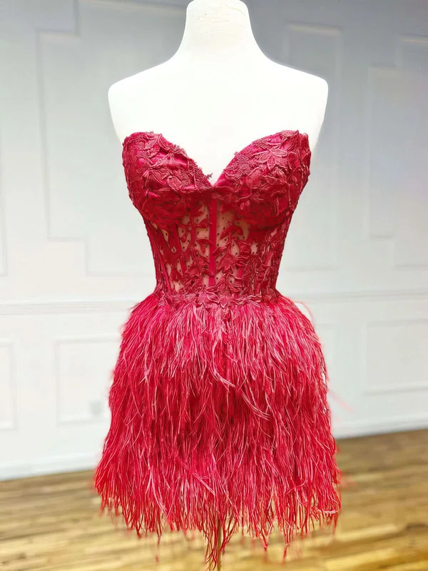 Corset Red Fitted Lace Feathers Homecoming Dresses #Milly02052565