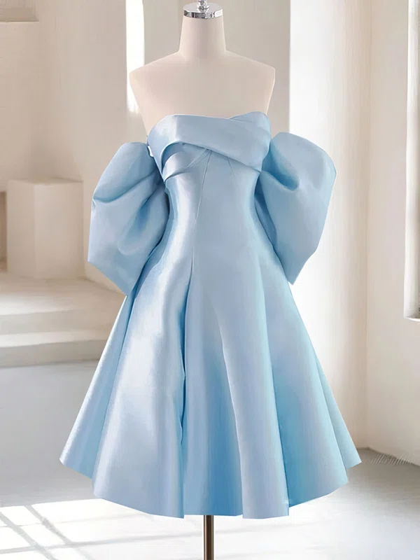 A-line Off-The-Shoulder Satin Knee-length Homecoming Dresses With Pleats #Milly02052589