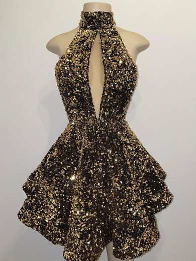 Sparkly Gold Skater Sequin Cut Out Homecoming Dresses #Milly02052621