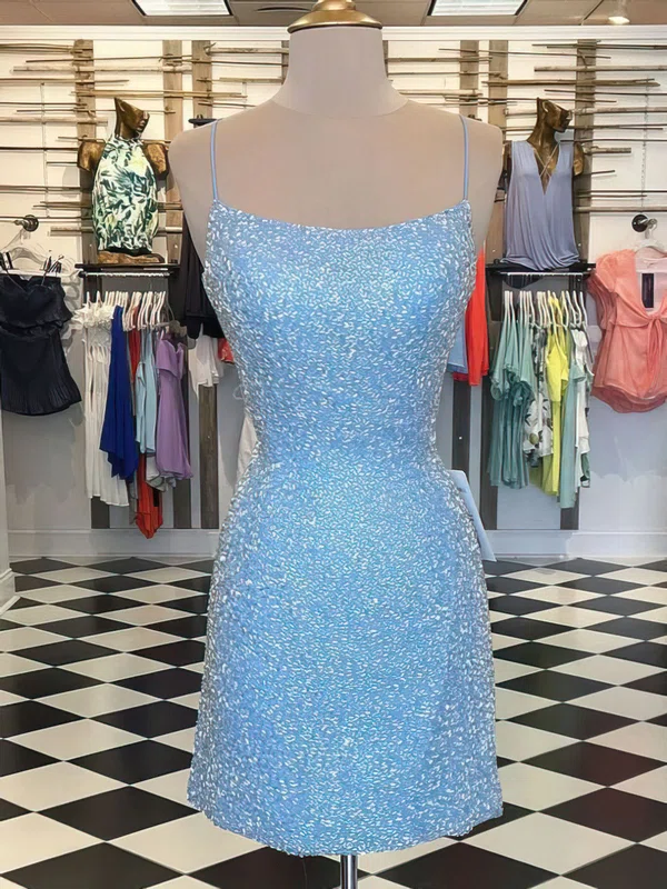 Sparkly Sky Blue Bodycon Sequin Square Neck Homecoming Dresses #Milly02052658