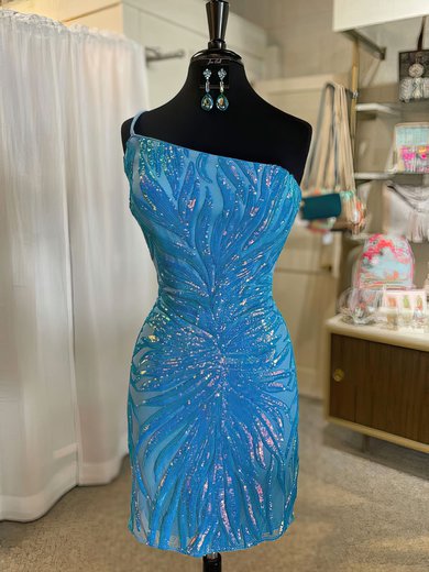 Glitter Blue Bodycon One-Shoulder Homecoming Dresses #Milly02052698