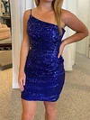 Sparkly Royal Blue Bodycon Sequin One-Shoulder Homecoming Dresses #Milly02052700