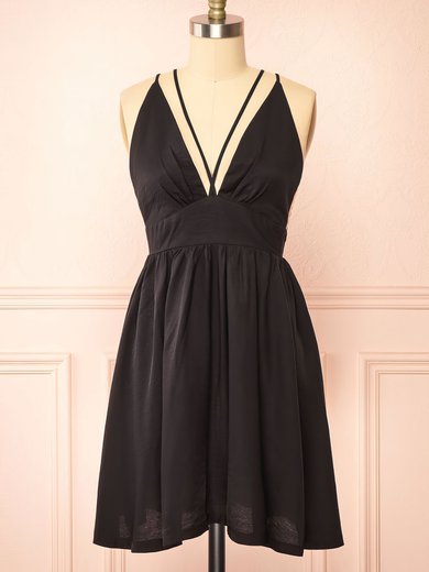 Flowy Black Skater Chiffon V-neck Homecoming Dresses #Milly02052741