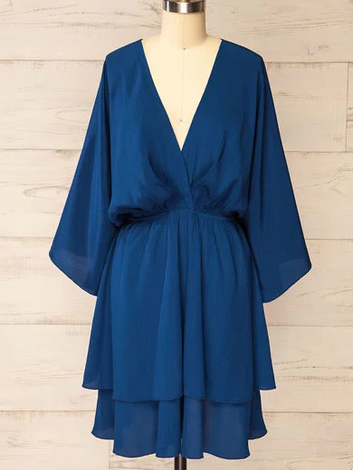 A-line V-neck Chiffon Homecoming Dresses With Ruched #Milly02052743