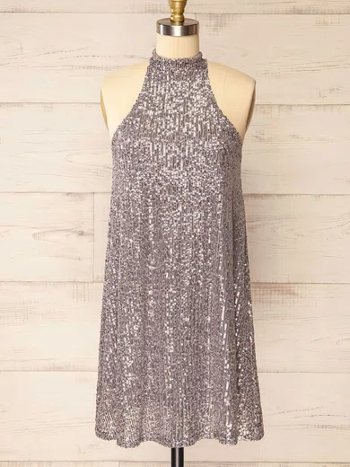 Sparkly Fitted High Neck Sequin Dress PT02052749