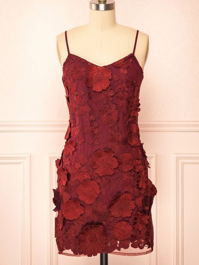 Unique Burgundy Fitted Lace Floral Homecoming Dresses #Milly02052753