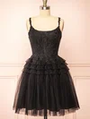 Cute Black Skater Tulle Tiered Appliques Homecoming Dresses #Milly02052756