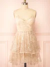 Glitter Champagne Skater V-neck Ruched Homecoming Dresses #Milly02052760