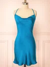 Blue Fitted Satin Cowl Neck Homecoming Dresses #Milly02052770