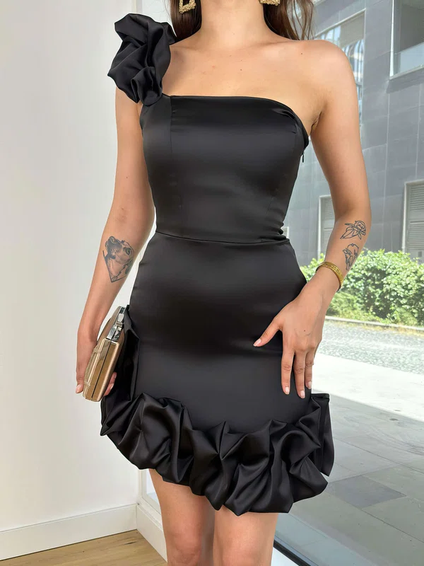 Unique Black Satin Bodycon One-Shoulder Homecoming Dresses #Milly02052775