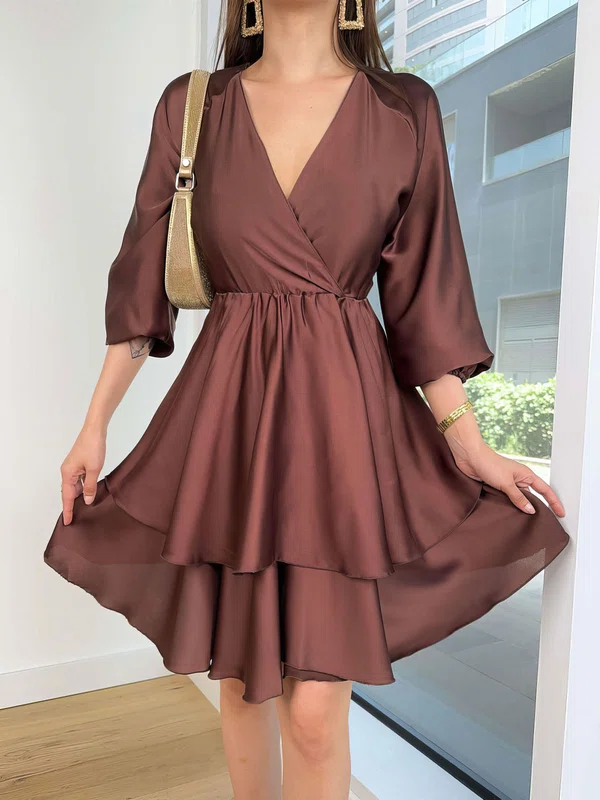 Satin 3/4 Sleeve Homecoming Dresses #Milly02052777