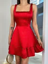 Elegant Red Skater Satin Ruffle Homecoming Dresses #Milly02052778