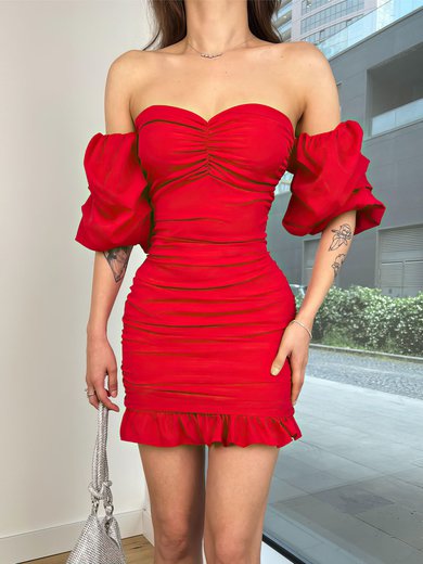 Unique Red Bodycon Jersey Ruffle Homecoming Dresses #Milly02052784