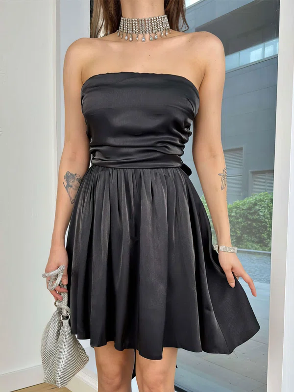 Unique Black Skater Satin Ruched Homecoming Dresses #Milly02052798