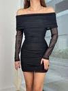 Black Ruched Mesh Long Sleeve Bodycon Homecoming Dresses #Milly02052810