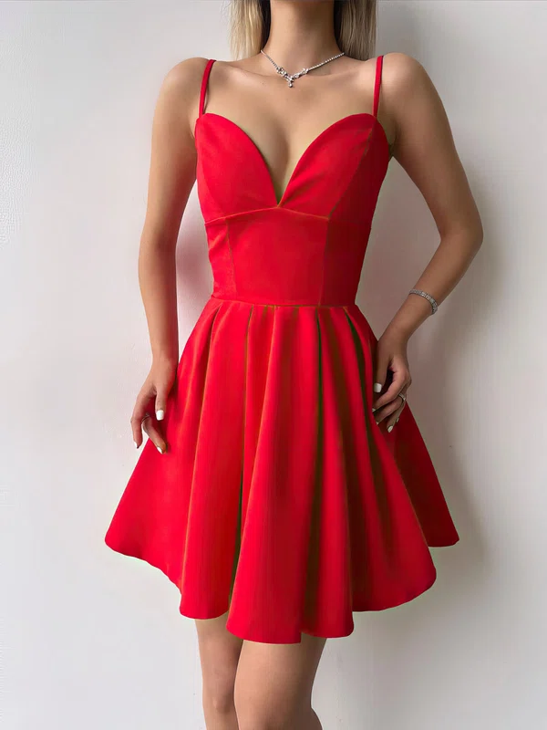 Elegant Red Skater V-neck Ruched Homecoming Dresses #Milly02052845