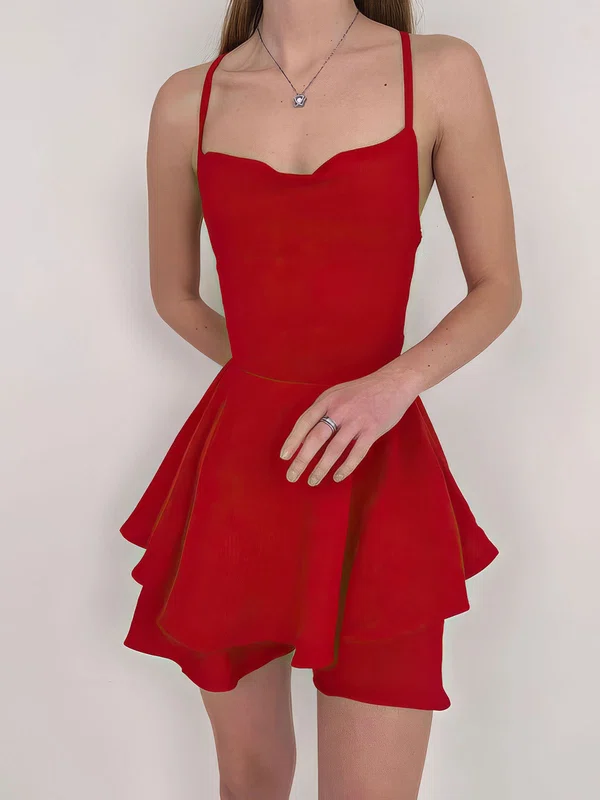 Petite Red Skater Stretch Crepe Ruched Homecoming Dresses #Milly02052853