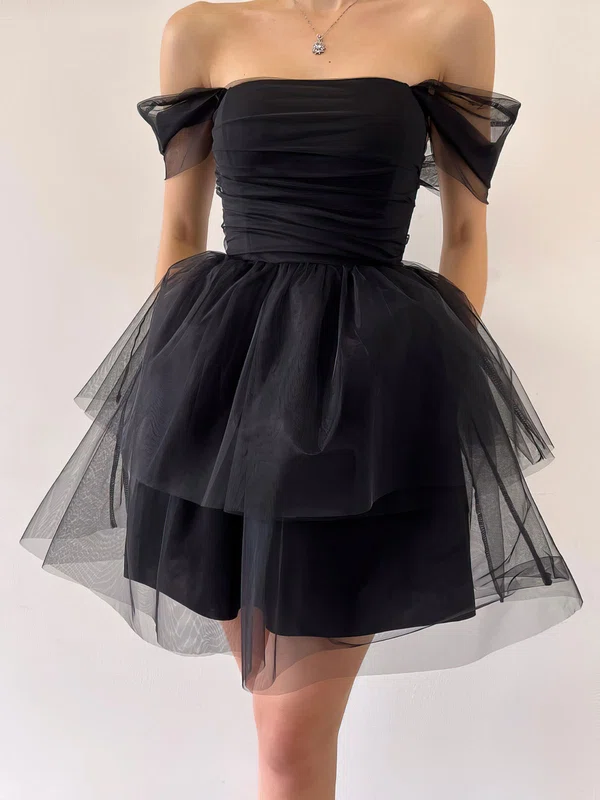 Cute Black Skater Tulle Off-the-shoulder Homecoming Dresses #Milly02052854