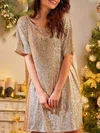 Champagne Short Sleeve Sequin Mini Dress #Milly02052859