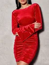 Red Ruched Velvet Long Sleeve Bodycon Mini Dress #Milly02052872