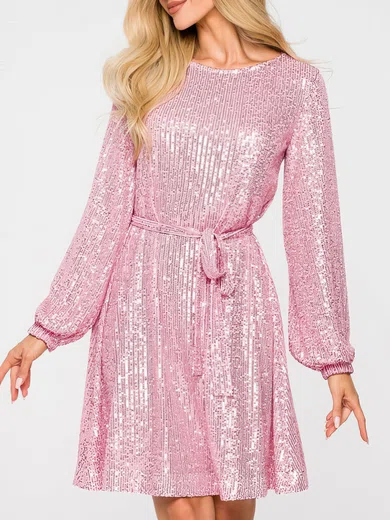 Pink Long Sleeve Sequin Homecoming Dresses #Milly02052907