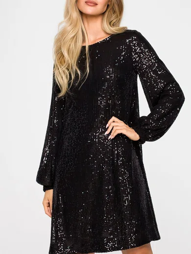 Black Long Sleeve Sequin Mini Dress #Milly02052909