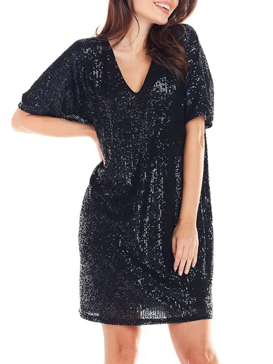 Black Sequin Short Sleeve Mini Dress #Milly02052933
