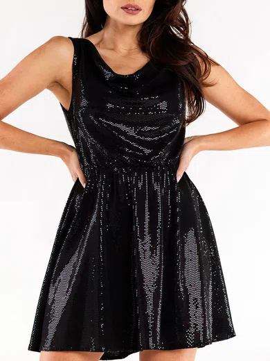 Black Draped Collar Metallic Homecoming Dresses #Milly02053134