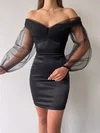 Elegant Black Bodycon Satin Off-The-Shoulder Homecoming Dresses #Milly02052940