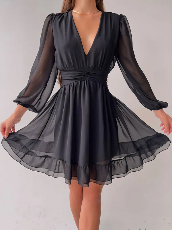 Flowy Black Skater Chiffon V-neck Homecoming Dresses #Milly02052944