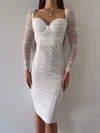 White Long Sleeve Ruched Mesh Knee-Length Homecoming Dresses #Milly02052949