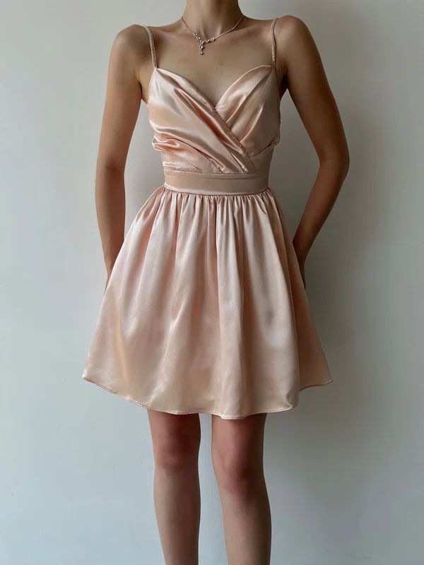 Cute Skater Satin V-neck Ruched Homecoming Dresses #Milly02052966