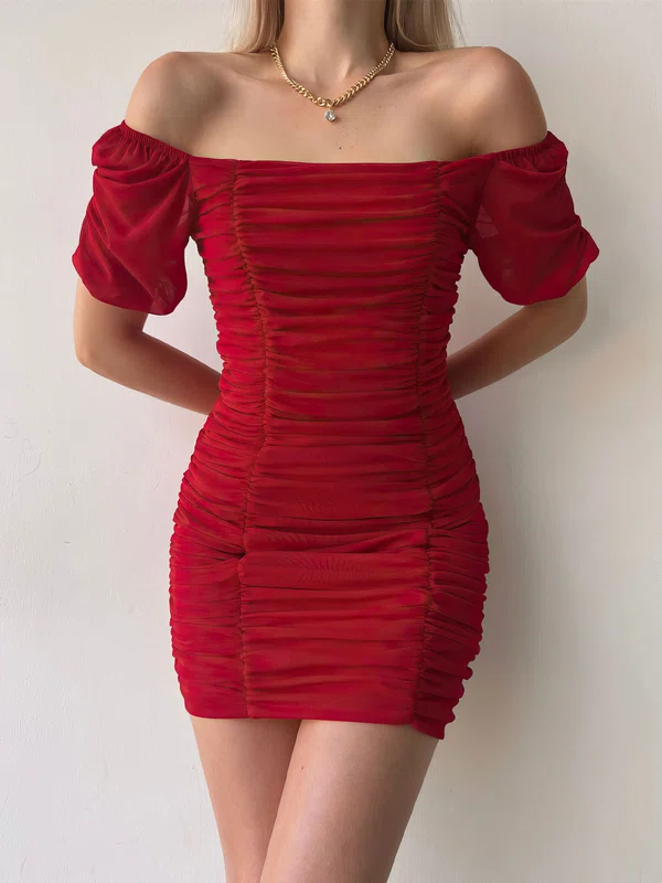 Burgundy Off-The-Shoulder Ruched Homecoming Dresses #Milly02052969