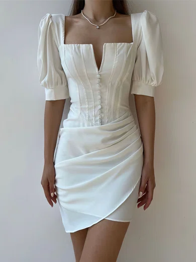 White Ruched Homecoming Dresses #Milly02052972