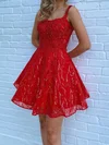 Glitter Red Skater Square Neck Ruched Homecoming Dresses #Milly02052995