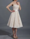 Sweetheart Champagne Lace Sashes/Ribbons Modest Tea-length Wedding Dresses #00020467