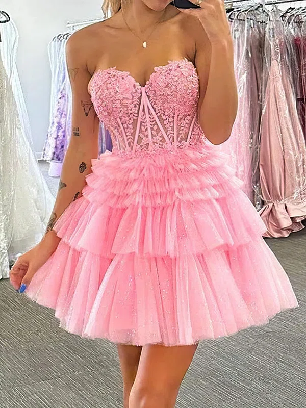 Corset Skater Glitter Tulle Tiered Homecoming Dresses #Milly02053047