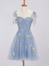 Cute Dusty Blue Skater Tulle Ruched Homecoming Dresses #Milly02053059